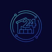 24 hours warehouse or storage icon, linear design vector