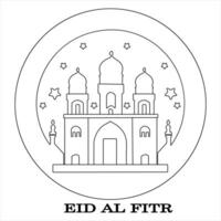 Continuous single line traditional happy eid al fitr art drawing vector style illustration