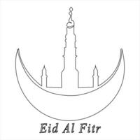 Continuous single line traditional happy eid al fitr art drawing vector style illustration