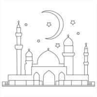 Continuous single line traditional happy eid al fitr art drawing vector style illustration