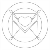 Single line continuous drawing of envelope with red heart and love letter.Template for invitations and love cards outline vector illustration