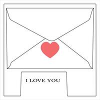 Single line continuous drawing of envelope with red heart and love letter.Template for invitations and love cards outline vector illustration