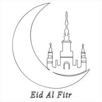 Continuous single line traditional happy eid al fitr art drawing vector style illustration