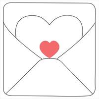 Single line continuous drawing of envelope with red heart and love letter.Template for invitations and love cards outline vector illustration