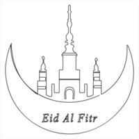 Continuous single line traditional happy eid al fitr art drawing vector style illustration