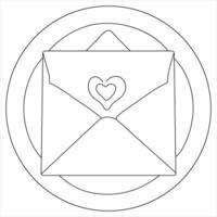 Single line continuous drawing of envelope with red heart and love letter.Template for invitations and love cards outline vector illustration