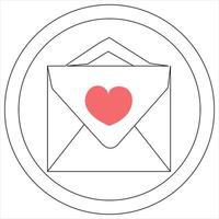 Single line continuous drawing of envelope with red heart and love letter.Template for invitations and love cards outline vector illustration