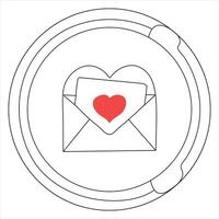 Single line continuous drawing of envelope with red heart and love letter.Template for invitations and love cards outline vector illustration