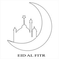 Continuous single line traditional happy eid al fitr art drawing vector style illustration