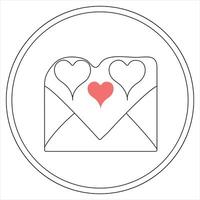 Single line continuous drawing of envelope with red heart and love letter.Template for invitations and love cards outline vector illustration