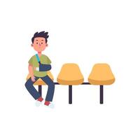 patient waiting sit with man injury flat illustration at hospital clinic healthcare medical vector