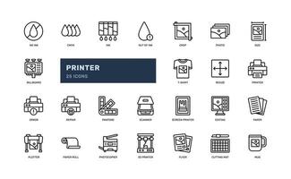 printer plotter and print product electronic office detailed outline line icon set vector