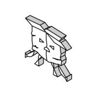 torn sad cardboard box character isometric icon vector illustration
