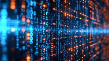 AI generated Secure coding data with encryption symbols   dynamic and dramatic composition with copy space photo