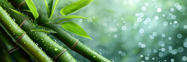 AI generated Close up of bamboo background with refreshing water droplets for a soothing natural vibe photo