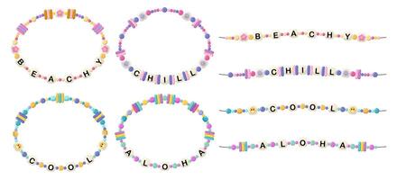 Bracelets with words beachy, chill, cool, aloha vector