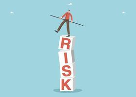 Man balancing on risk cubes vector