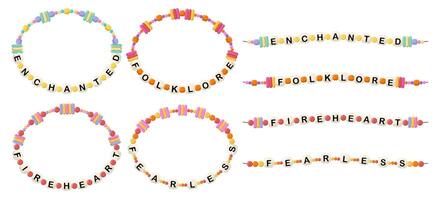 Bracelets with words enchanted, folklore, fireheart, fearless vector