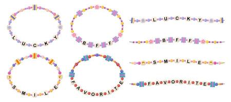 Bracelets from words lucky, bff, smile, favorite vector