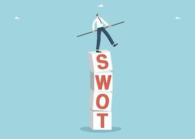 Man balancing on SWOT cubes vector