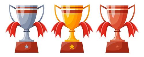 Set of cups with red ribbons vector