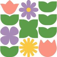 Colorful floral pattern. Flowers and leaves in flat minimalist style. vector