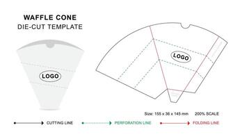 Waffle cone die cut template or Cone ice cream holder keyline vector