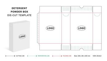 Detergent powder box die cut template or packaging box mock-up vector