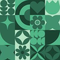 Geometric background. Flowers, leaves and shapes in flat minimalist style. vector