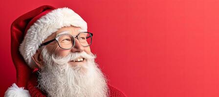 AI generated Crazy santa claus with red background, isolated on red with copy space for text placement photo