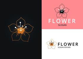 Golden Blossoms Icon. Minimalist Floral Logo Design. Sakura Symbol for Beauty Business vector
