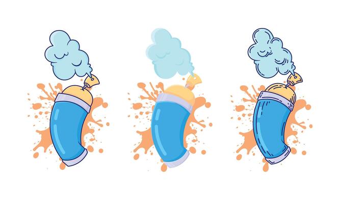 Set of Spray Paint Illustration cartoon, vintage, flat design style isolated white background