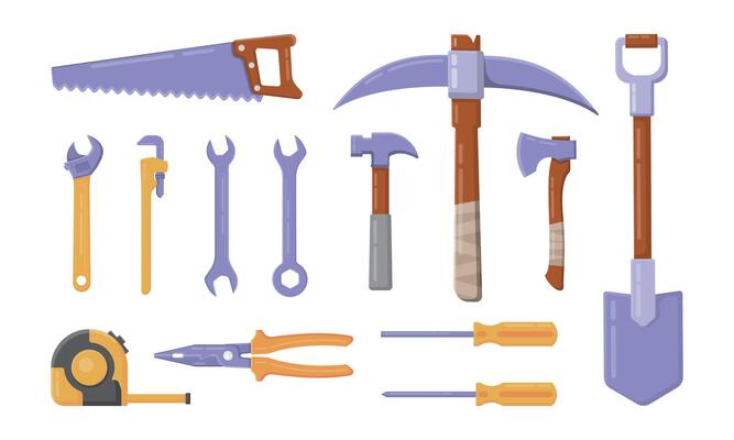Set of flat icon tools equipment Craftsman work, mechanic, isolated by white background design