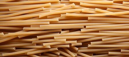 AI generated Close up top view of traditional italian pennettine pasta as abstract background photo