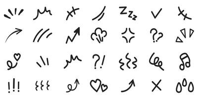 motion effect element icon line decoration emotion effect hand drawn cartoon cute doodle line element arrow emphasis surprise movement shiny vector illustration anime express shape