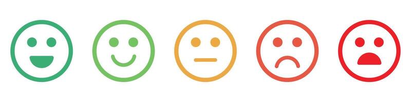 Satisfaction rating. Feedback scale with colored emoticon faces, good to bad user experience vector illustration. eps 10