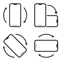 mobile phone rotate icon set in line style device rotation with arrow simple black style symbol sign for app and website or video vector illustration