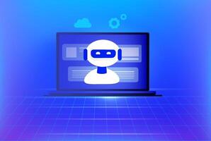 AI chat bot communicate with user. Artificial intelligence answer robot innovation technology and  AI assistant support vector illustration