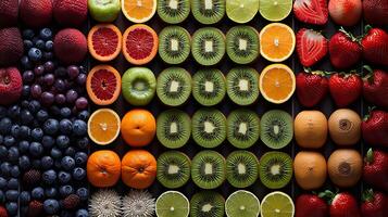 ai generado ojo atrapando monitor de exótico frutas con único texturas y vibrante colores debajo vívido Encendiendo foto