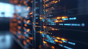AI generated Secure encryption coding data with dynamic composition, symbols, and copy space for code security. photo