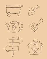 vector illustration icon for a set of agricultural tools and signs