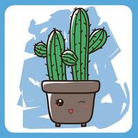 vector illustration of cute cactus with white background, cactus flat icon, sitting cactus plant