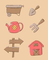 vector illustration icon for a set of agricultural tools and signs