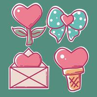 vector illustration of Valentine's Day stickers with hearts, ice cream and envelopes