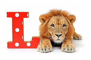 AI generated Lion head letter  l  isolated on white background for design, typography, or wildlife concepts. photo