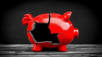 AI generated Piggy bank breaking  symbolizing financial crisis, bankruptcy, and economic stress photo