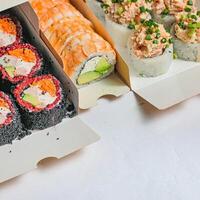 Assorted Sushi Platter on Display Table photo