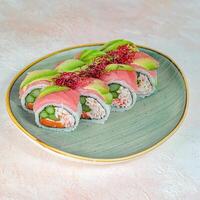 Fresh Sushi Platter on White Table photo