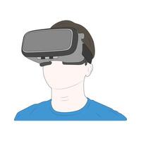 The young man wearing a VR headset and trying a new experience on white background vector