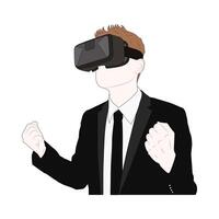 The young man wearing a VR headset and trying a new experience on white background vector